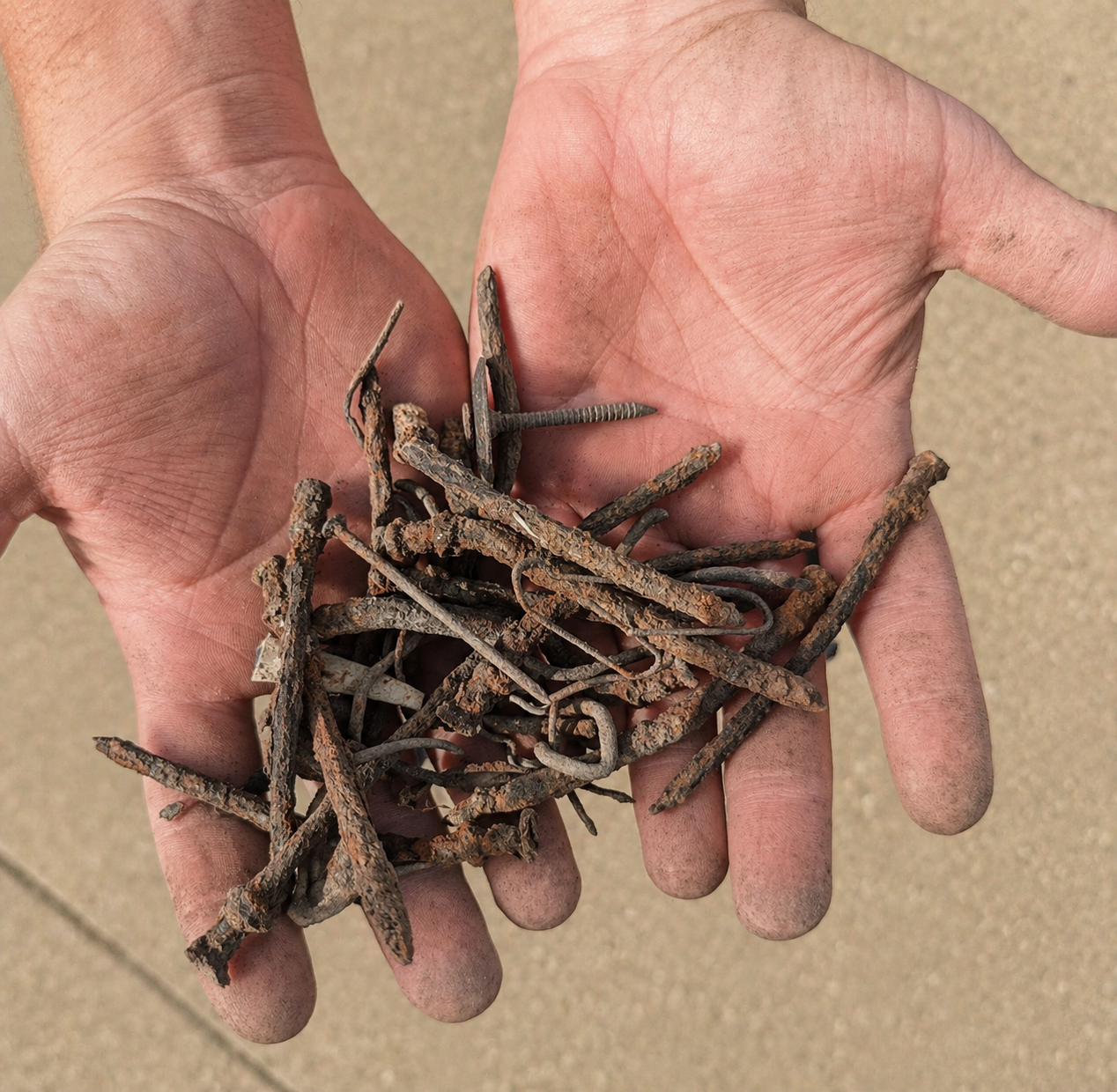 Construction nails and debris pulled from a yard in Prosper, TX